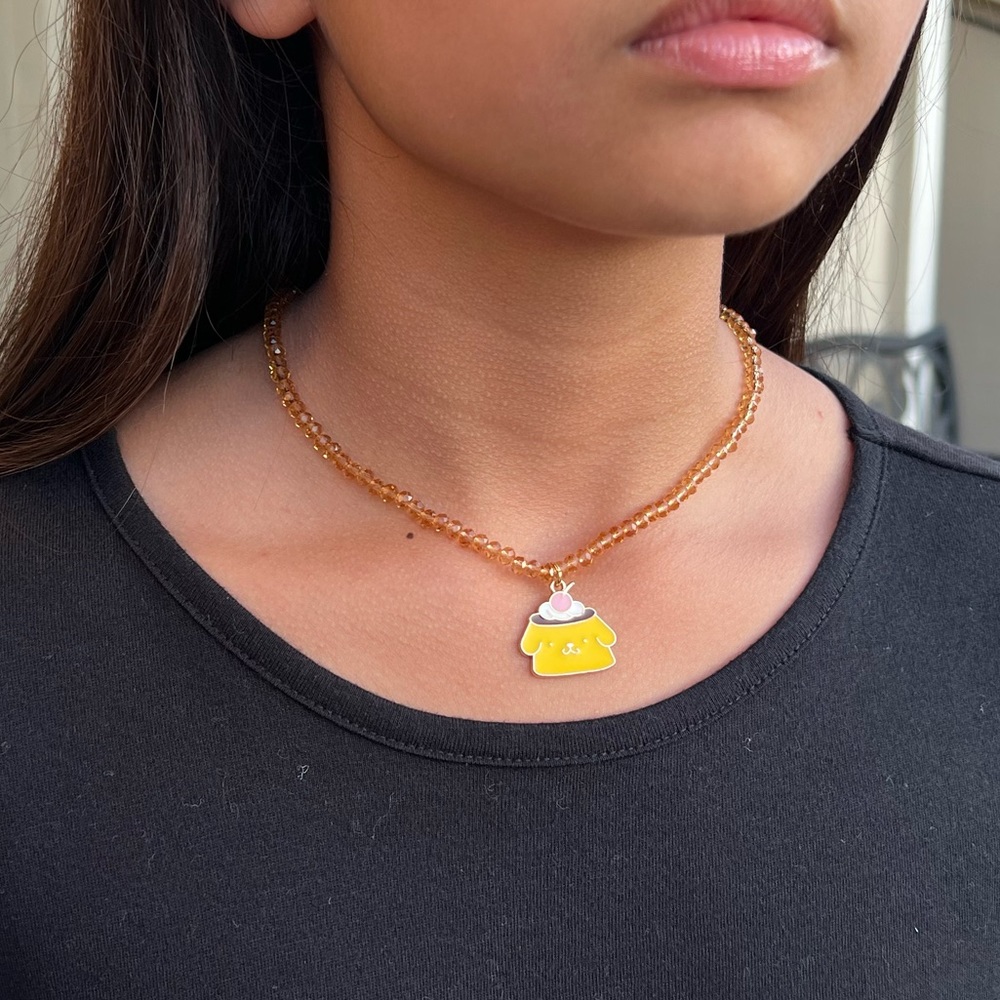 ❌SOLD OUT❌ Handmade Pompompurin Pendant Faceted Crystal Beaded Choker / Necklace
